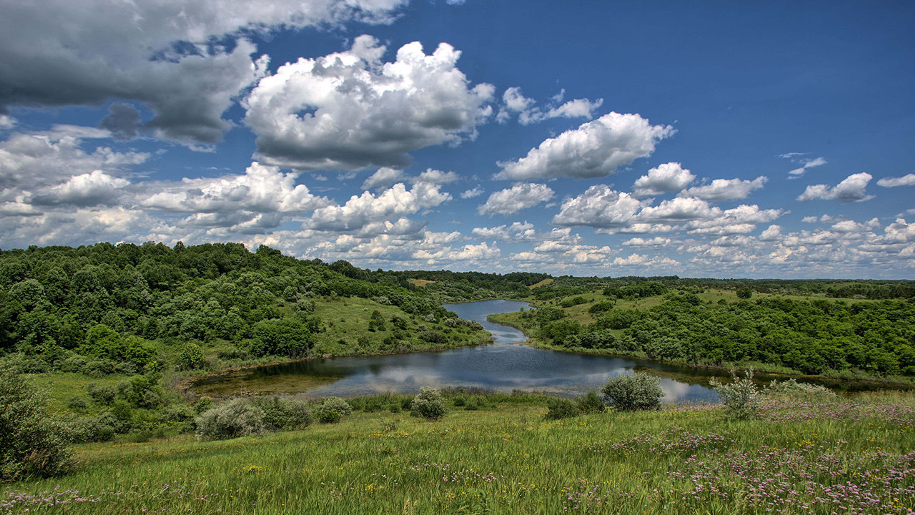 A river running through a grassy area at Jesse Owens State Park