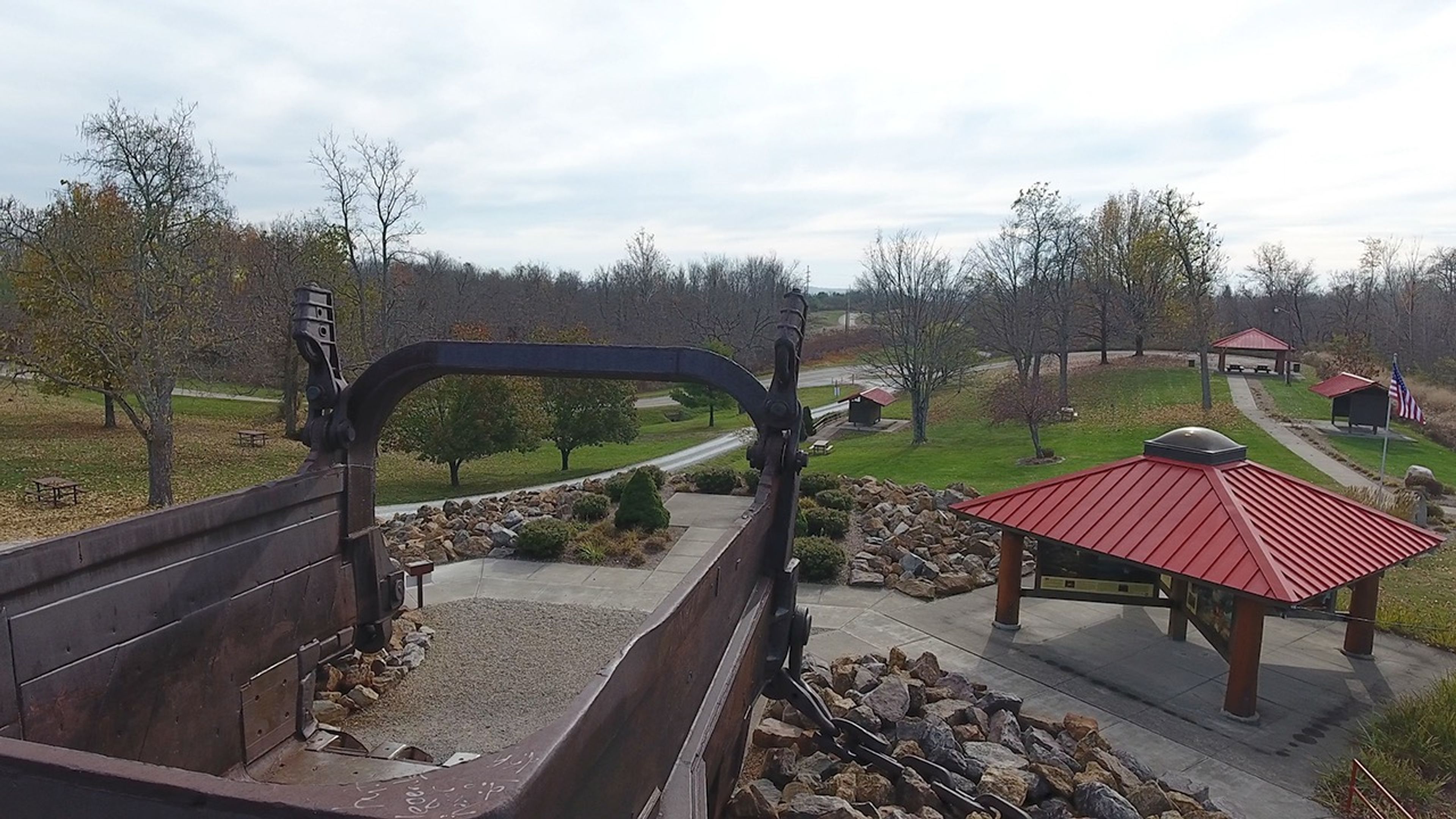 Historic dragline excavator bucket on display at Miners Memorial Park at Jesse Owens State Park