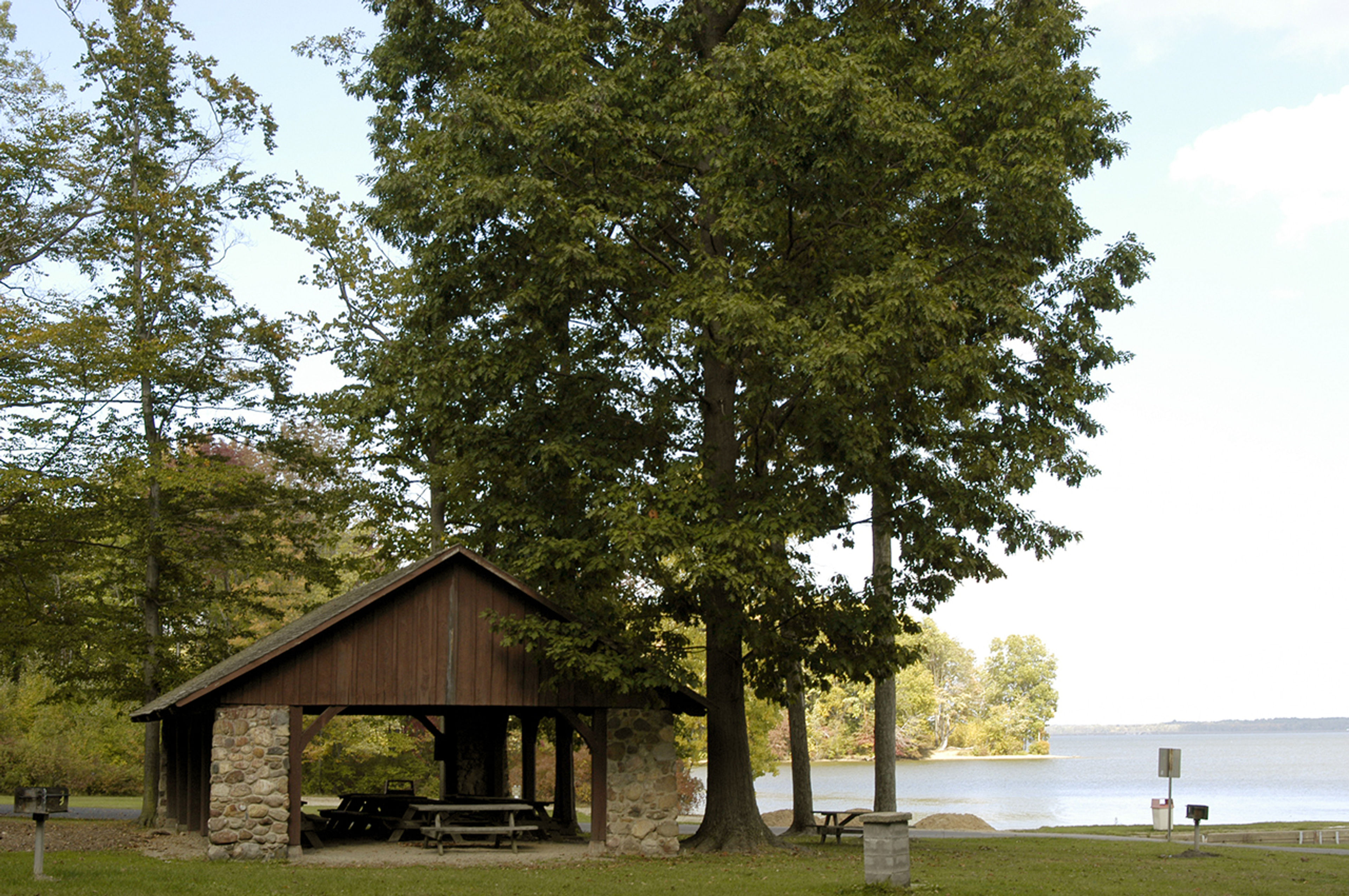 Shelter house near a body of water at Pymatuning State Park