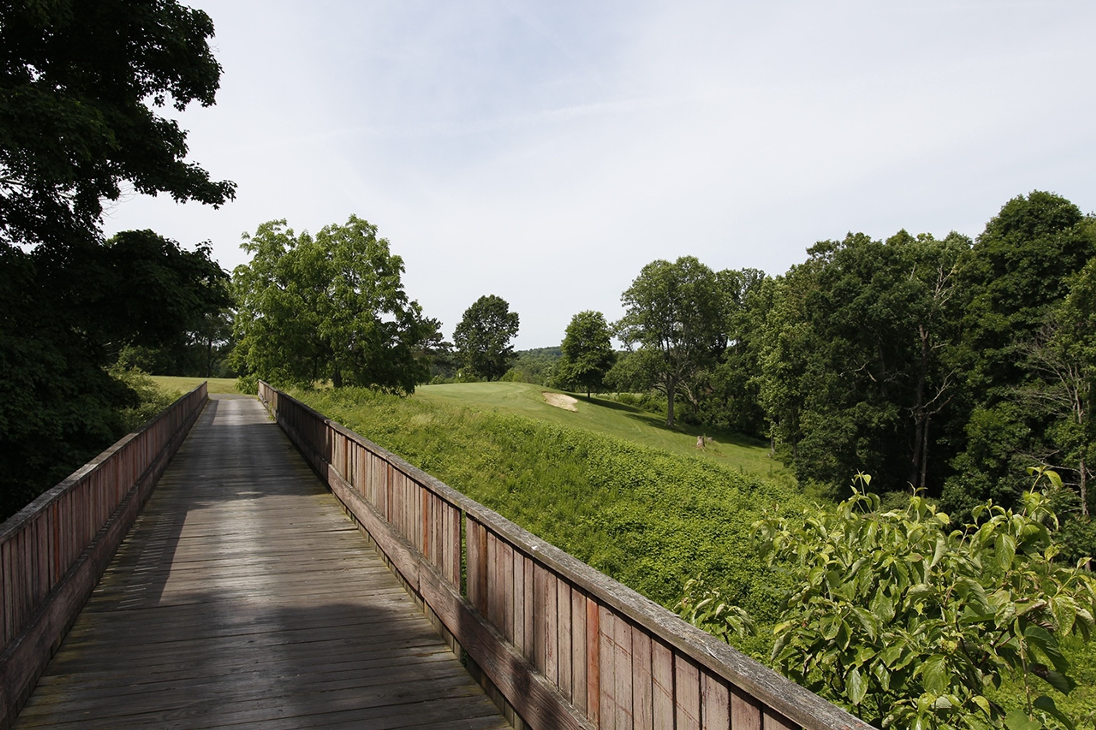 Wooden bridge near a golf course at Salt Fork State Park