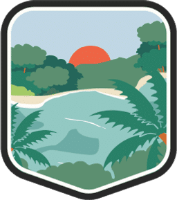 An illustrated badge for the Florida community featuring a beach scene with palm trees and the ocean under a blue sky.