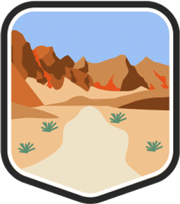 An illustrated badge for the Nevada community featuring a desert landscape with rocky cliffs and a clear sky.