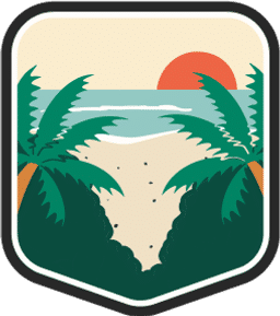 An illustrated badge for the Puerto Rico community featuring a tropical landscape with palm trees and a beach under a sunny sky.