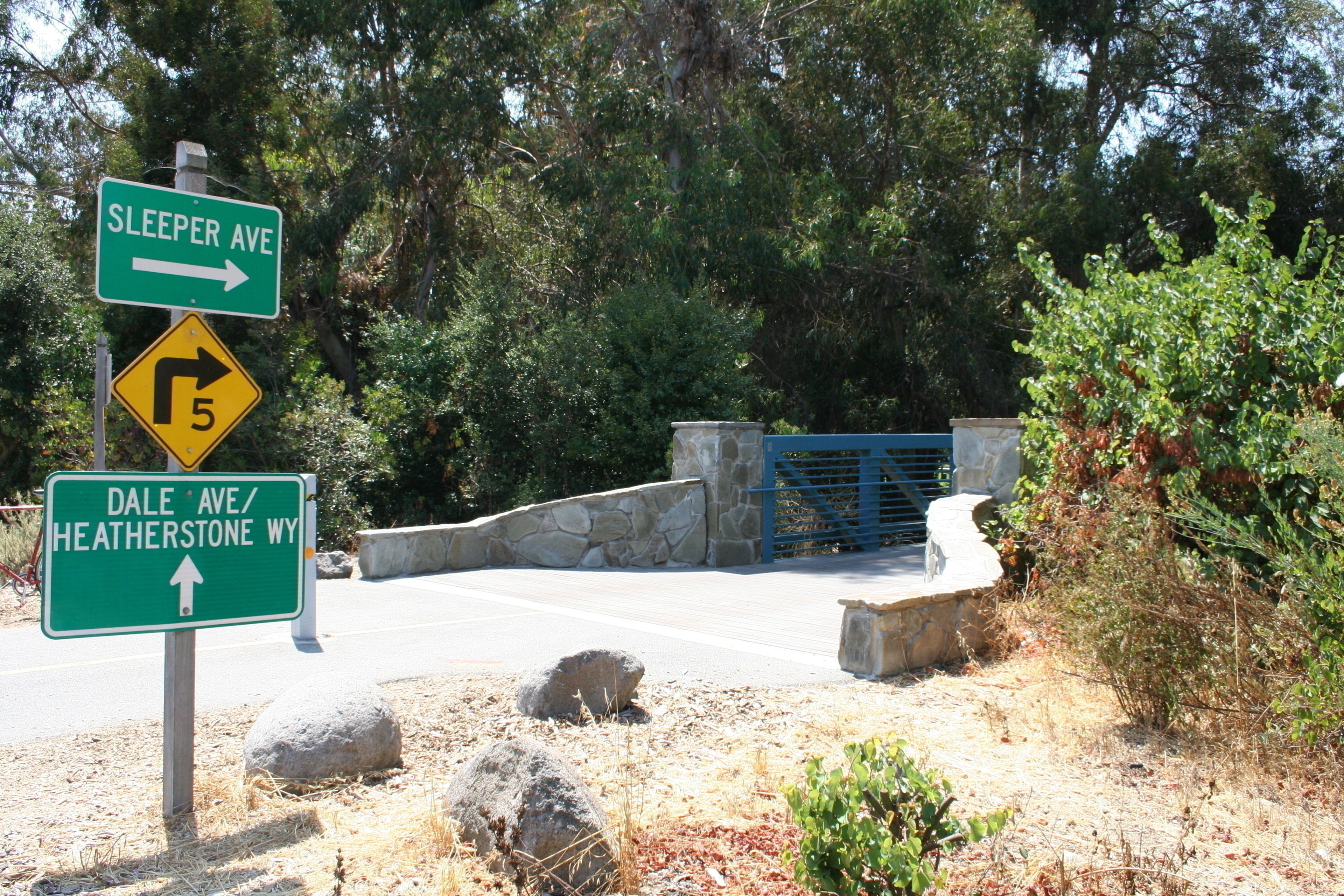 Southbound trail view of Sleeper Ave bridge and turnoff