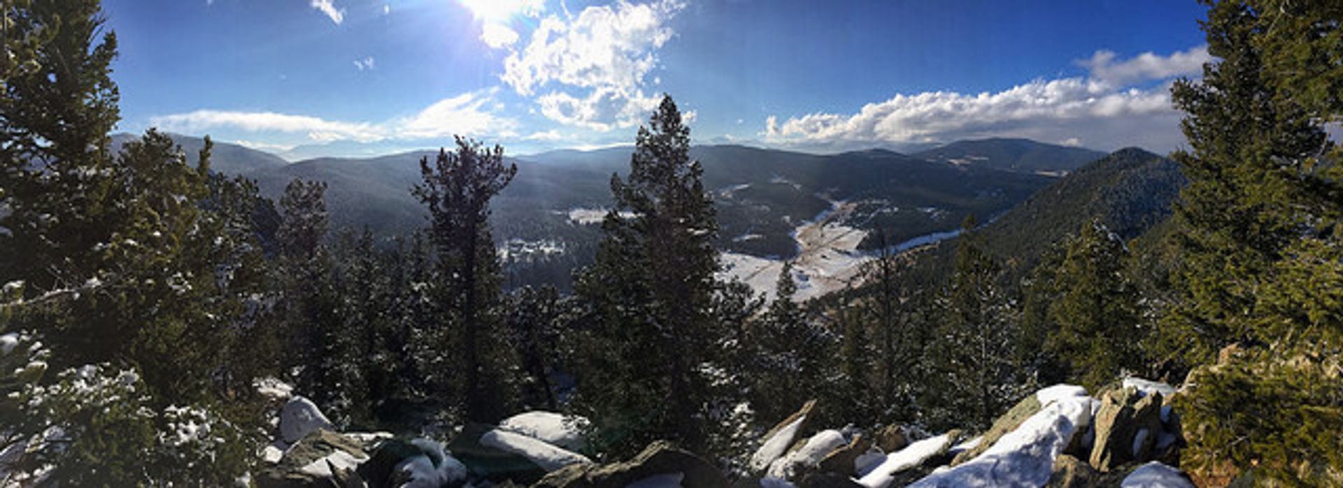 A beautiful spot to rest and snack when hiking at Golden Gate Canyon State Park. About two miles up the Black Bear trail, you find this wonderful view toward the western mountains.