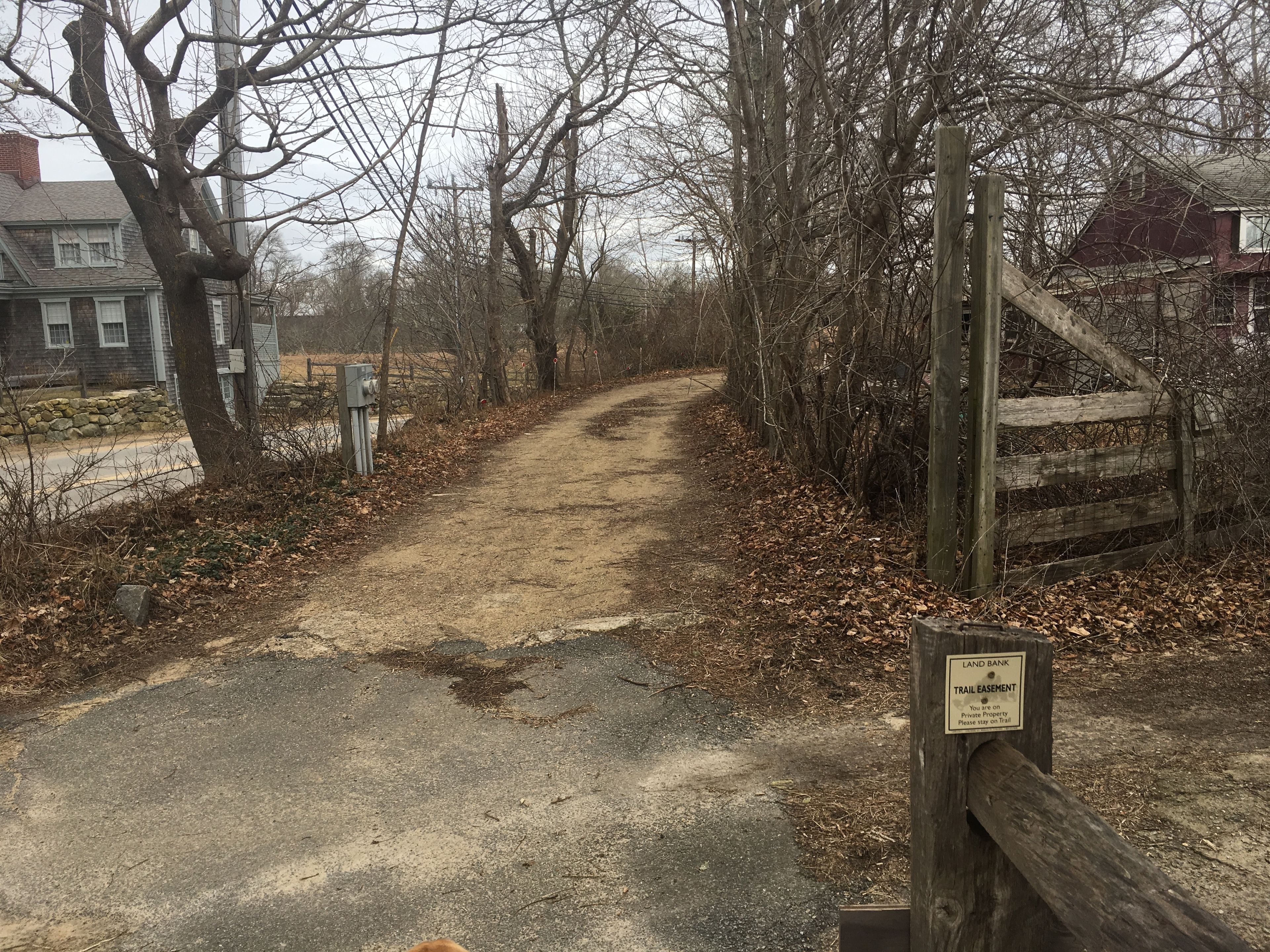 crossing driveway at Howe's House end of path