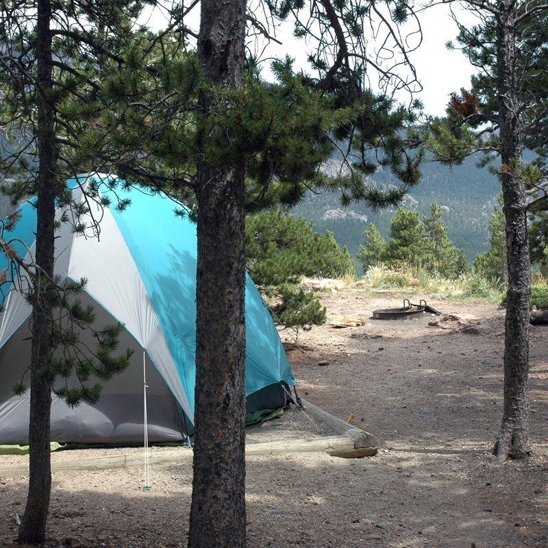 A single big tent pitched at Longs Peak Campground.