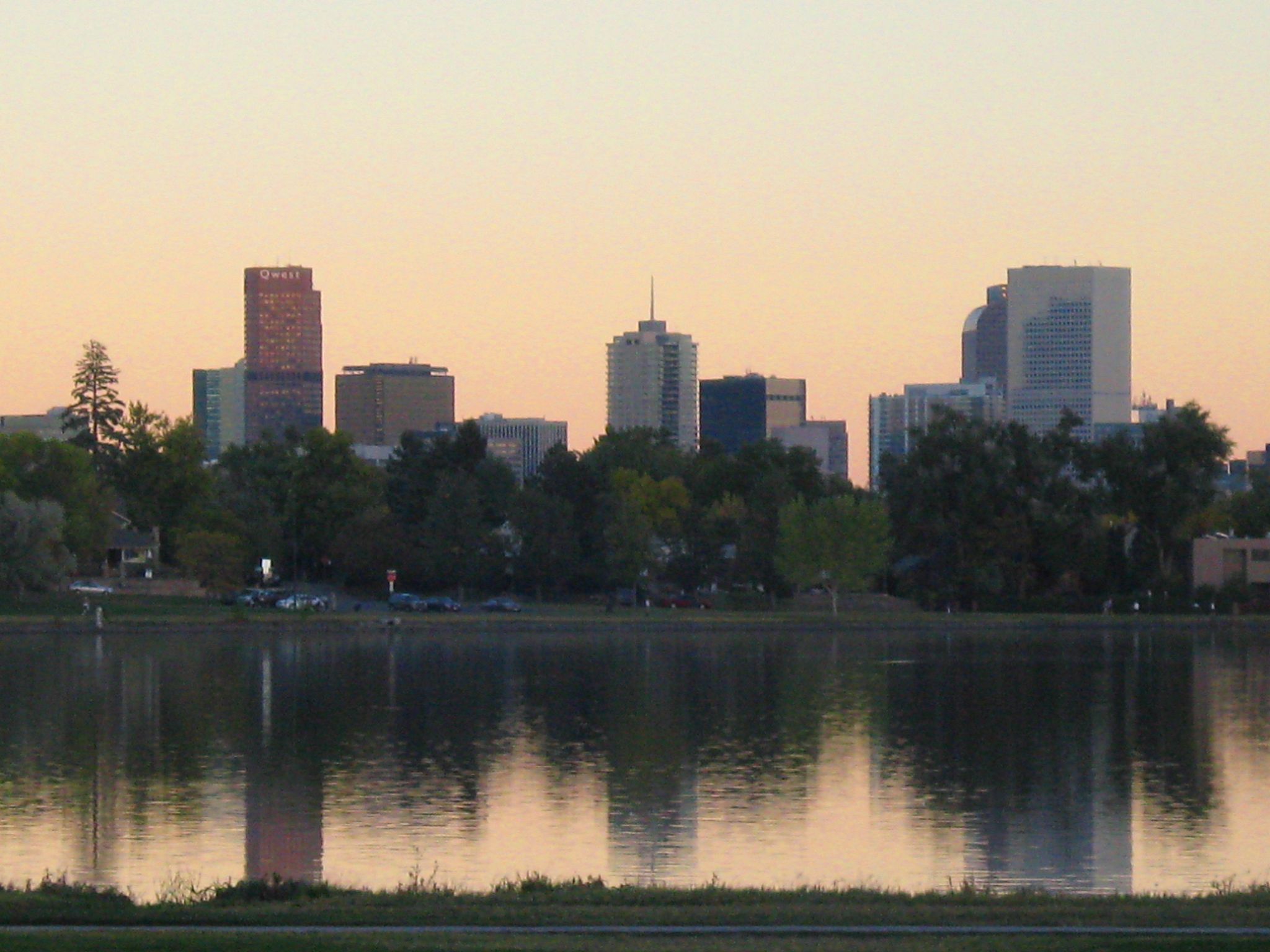 Looking across Sloan's Lake at Denver's skyline.