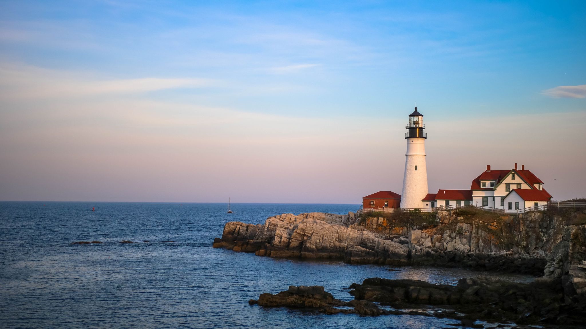 Portland Head Lighthouse at dusk, Cape Elizabeth, Maine, US.