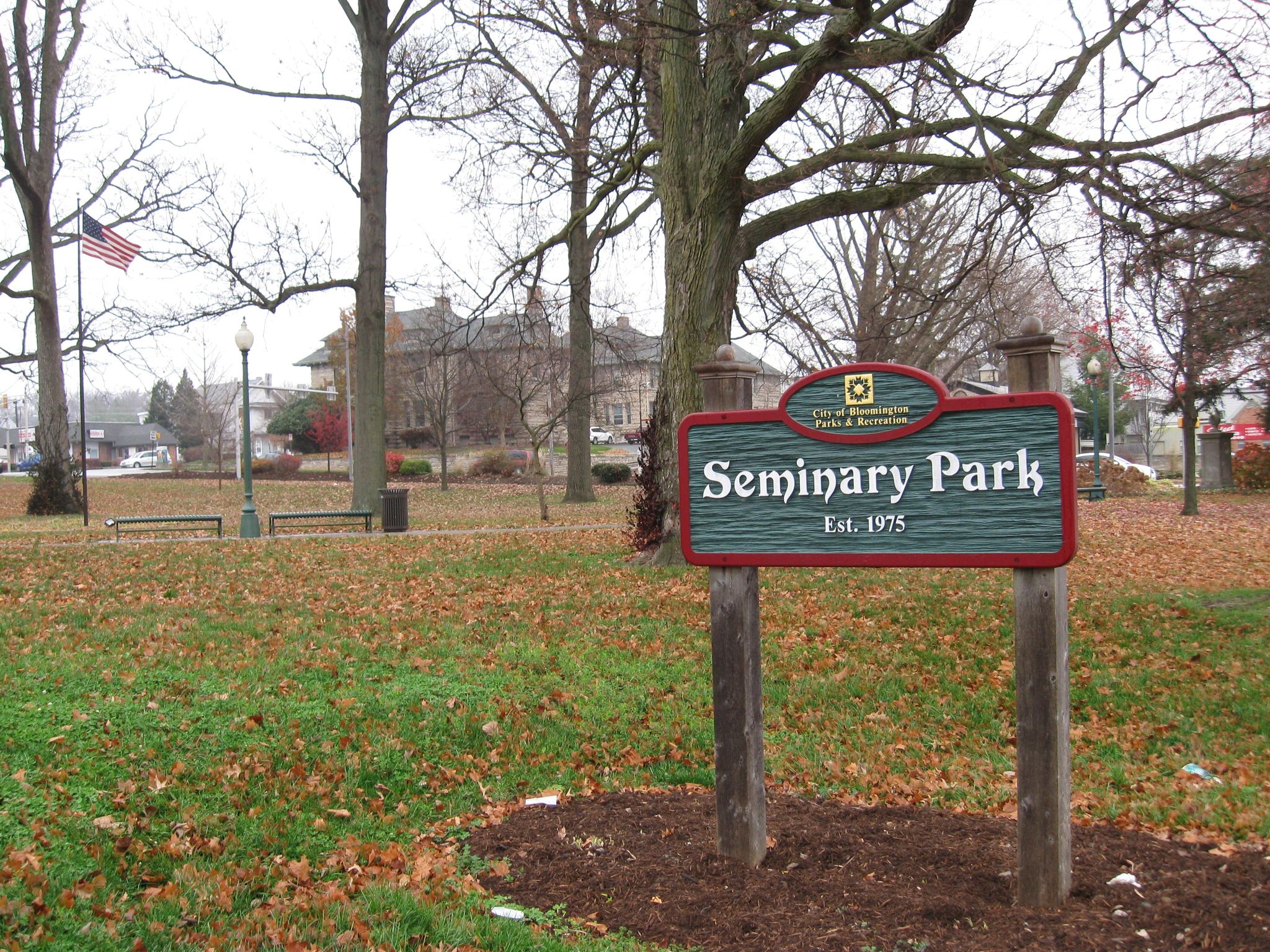 Seminary Park sign.