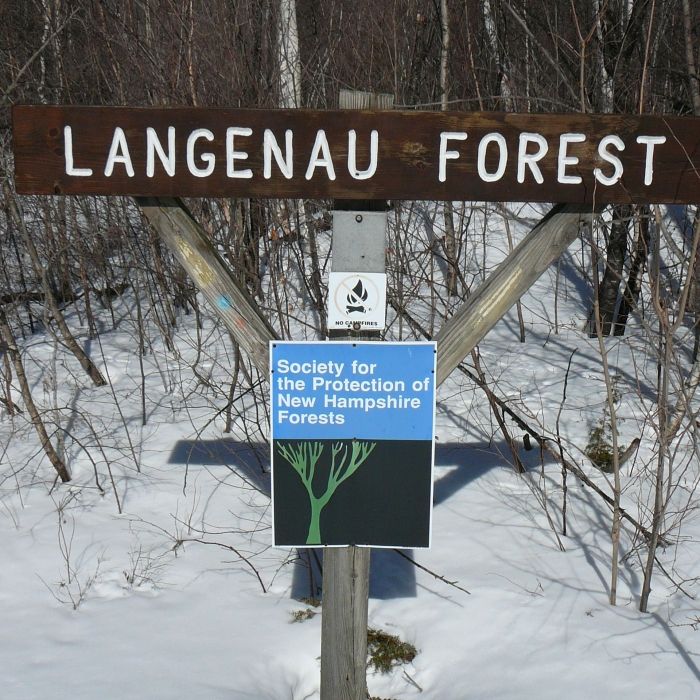 The property sign at Langenau Forest, conserved and managed by the Forest Society.