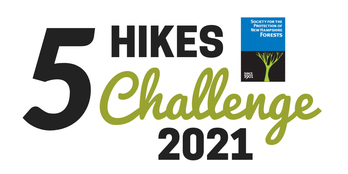 The logo for 5 Hikes Challenge 2021 with the Forest Society's logo.