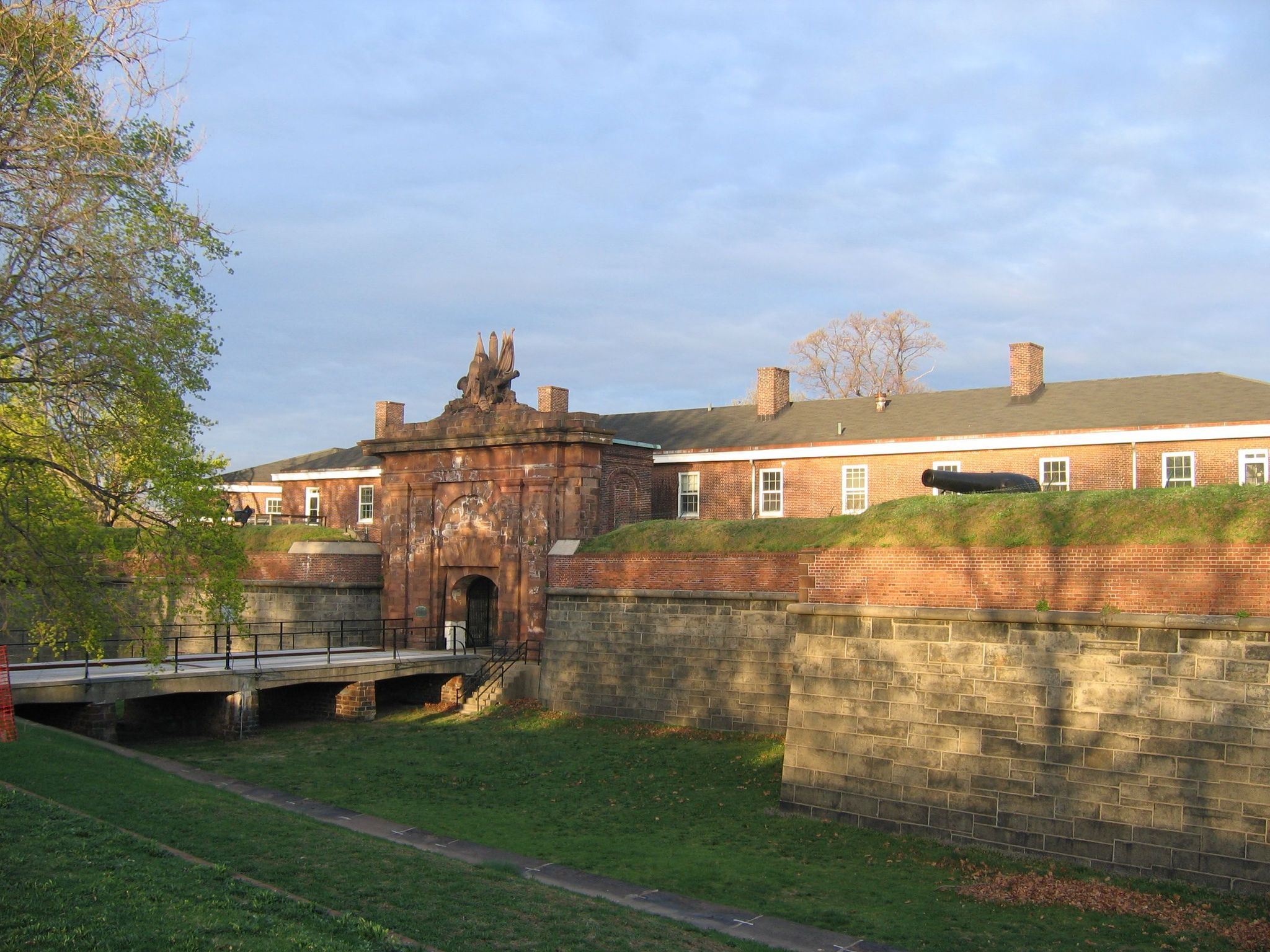 An early spring morning view of Fort Jay. The gate house is the oldest structure on Governors Island dating back to 1794.