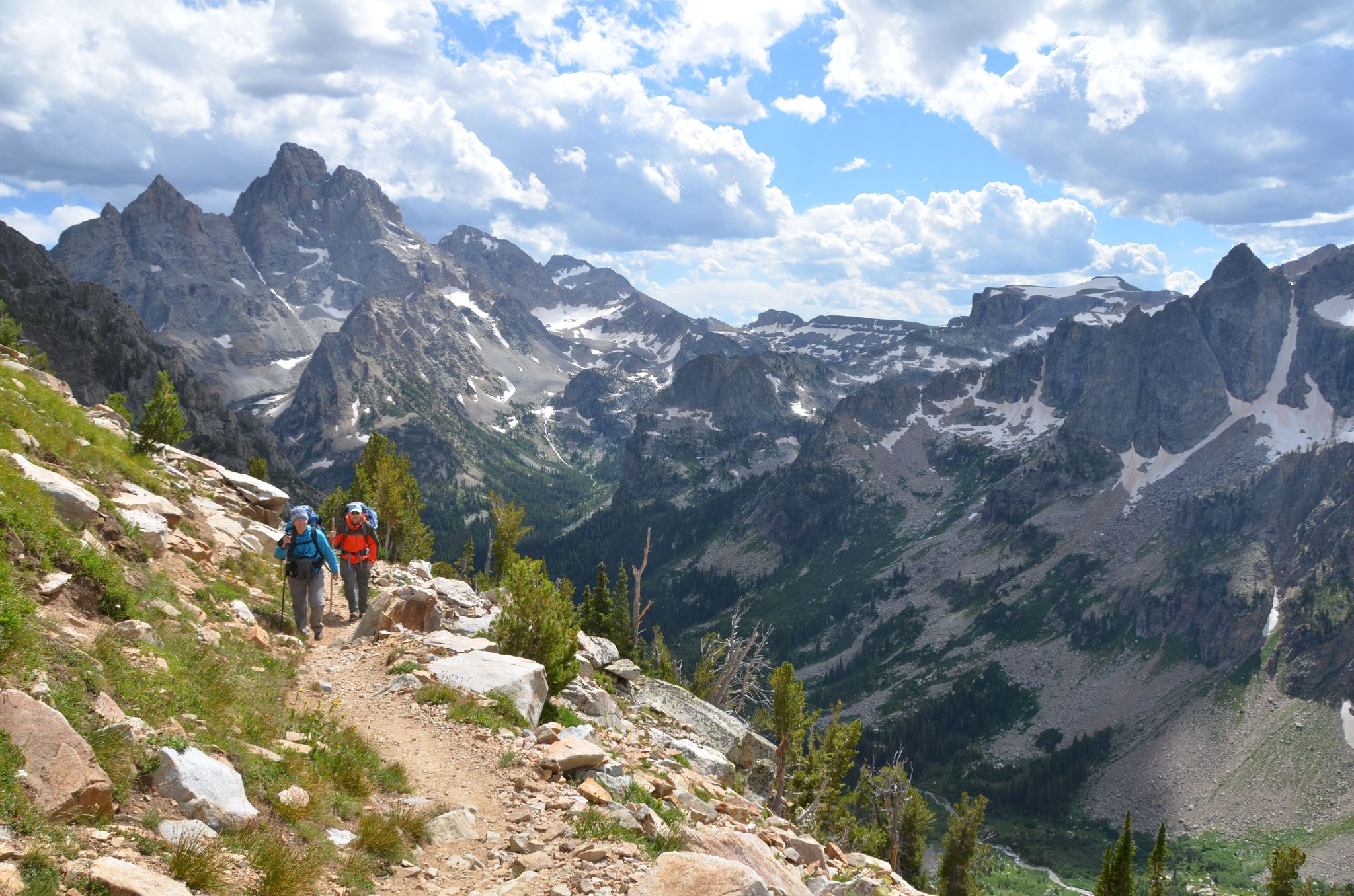 Backpackers in North Fork Cascade Canyon approaching Paintbrush Divide.