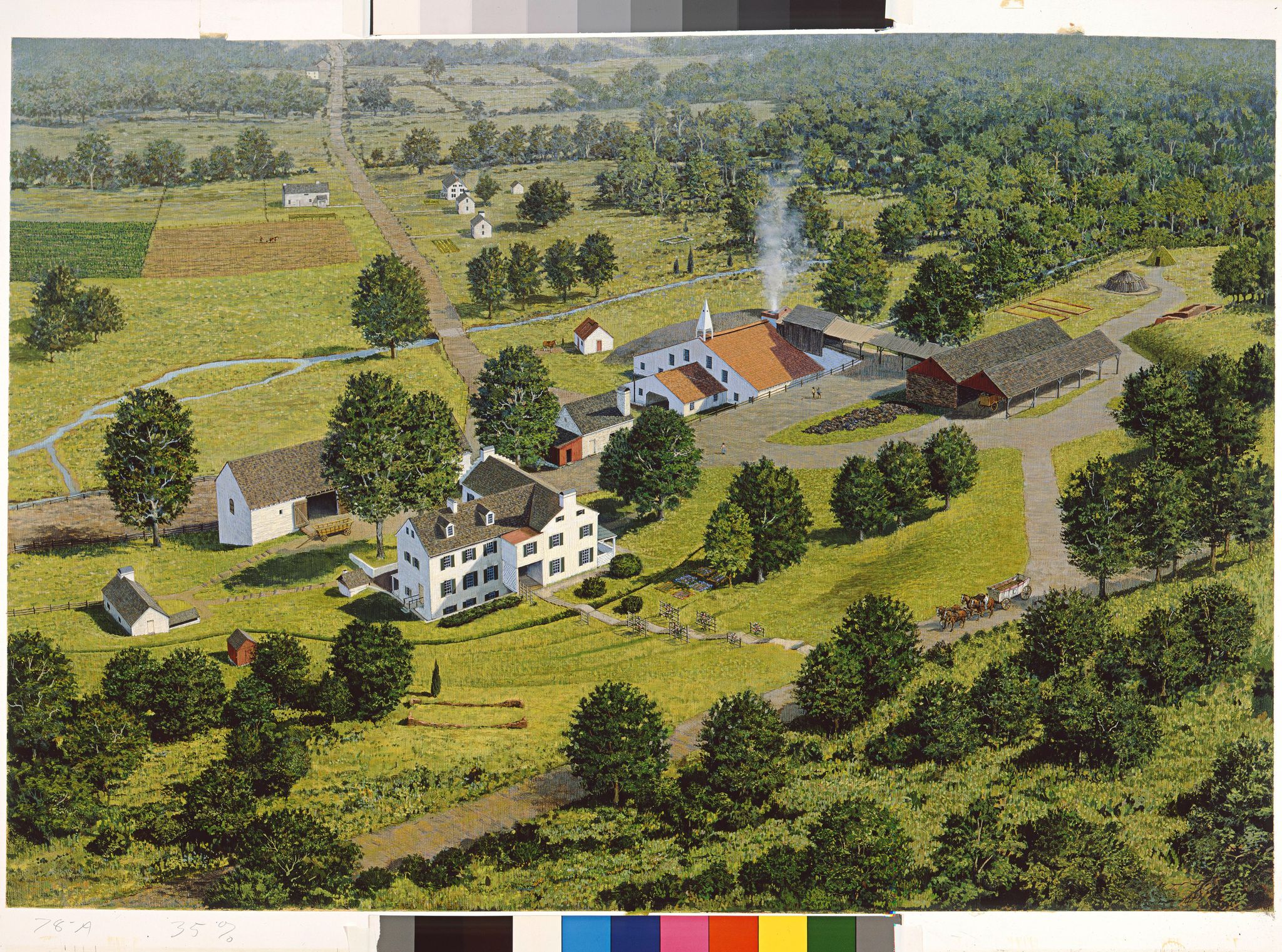 Overview of the Hopewell Furnace "iron plantation" community in operation during its prime.