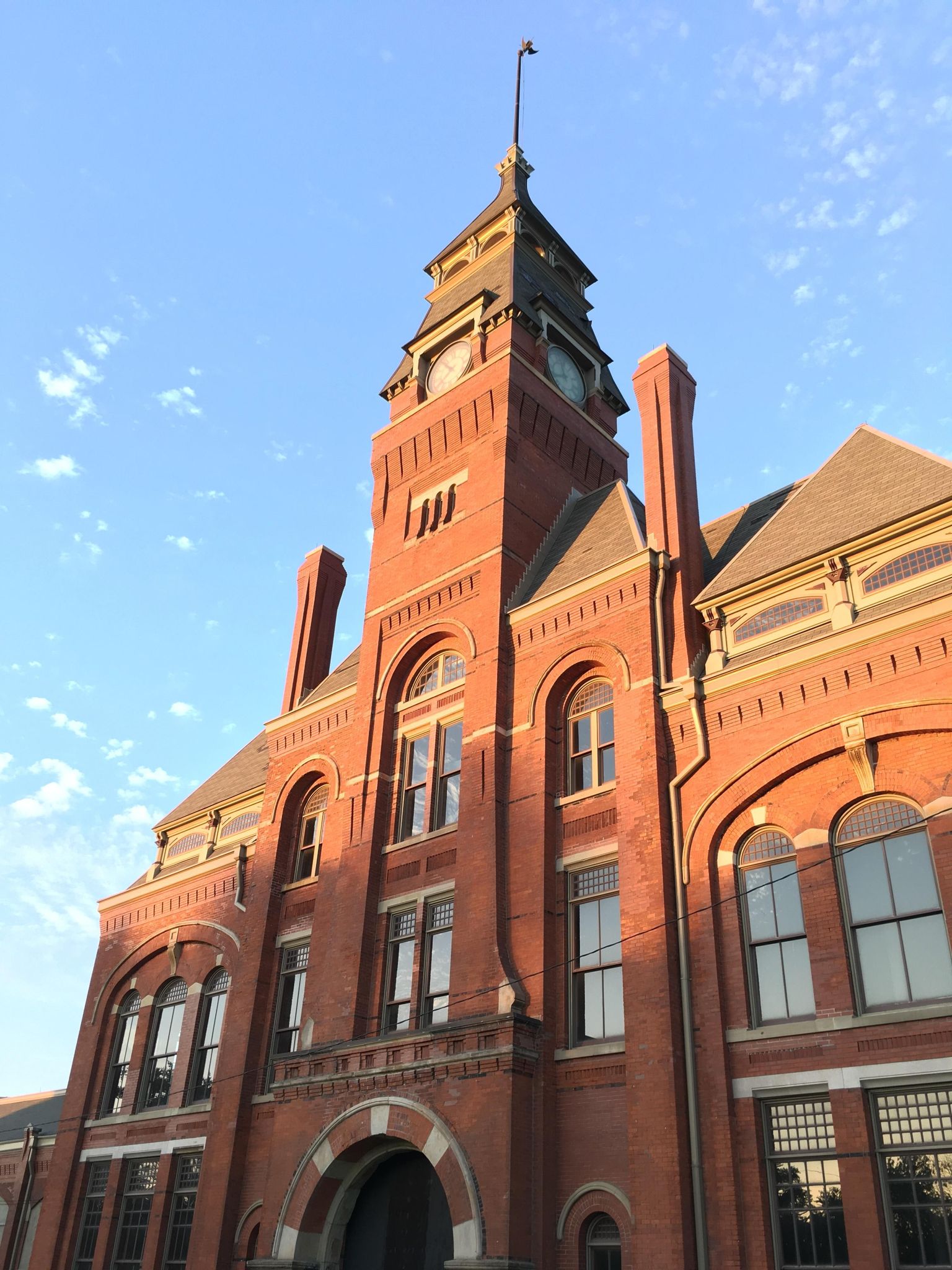 The iconic Pullman clocktower building is one of the central buildings of Pullman National Monument.