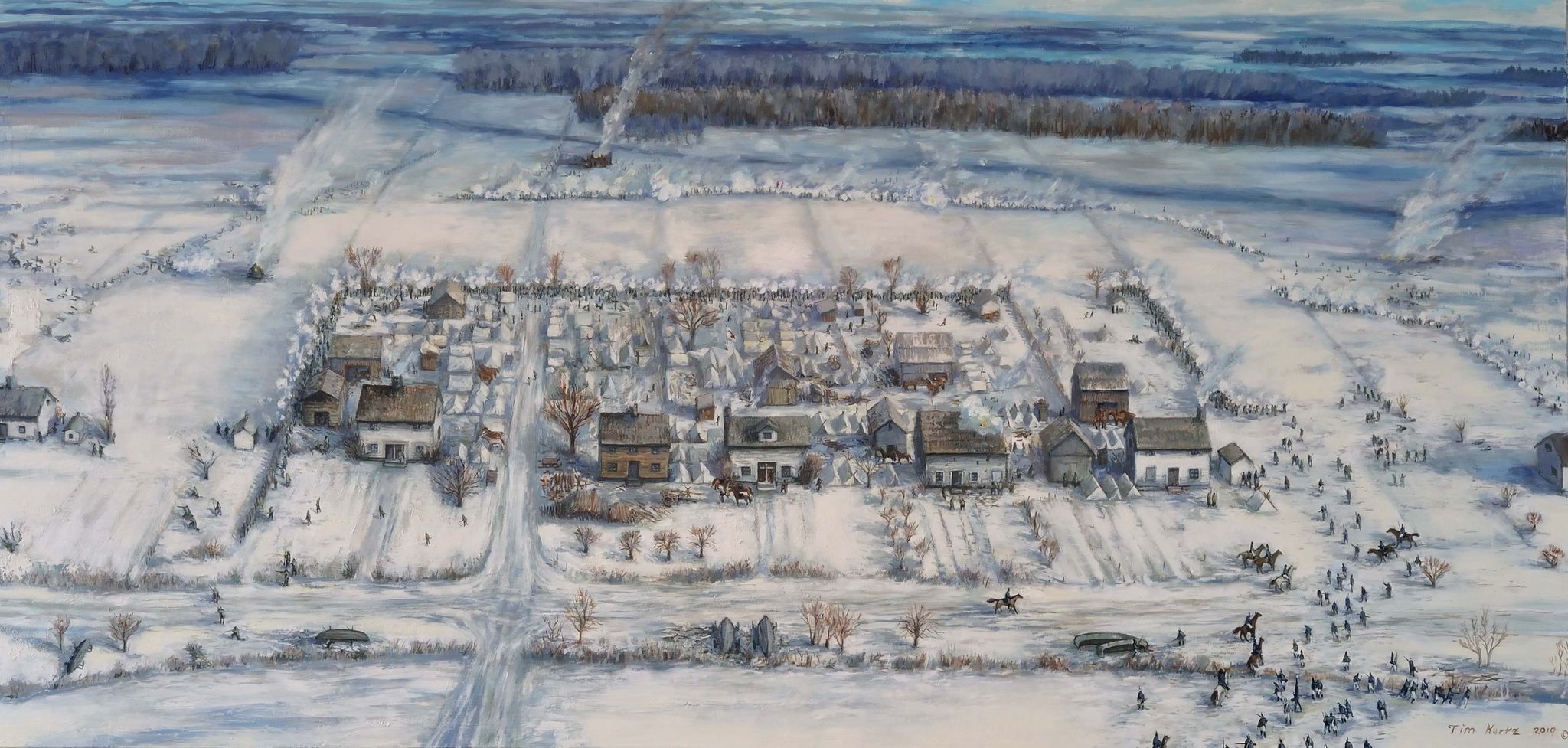 The January 22, 1813 Battle raging in the snowy village of Frenchtown