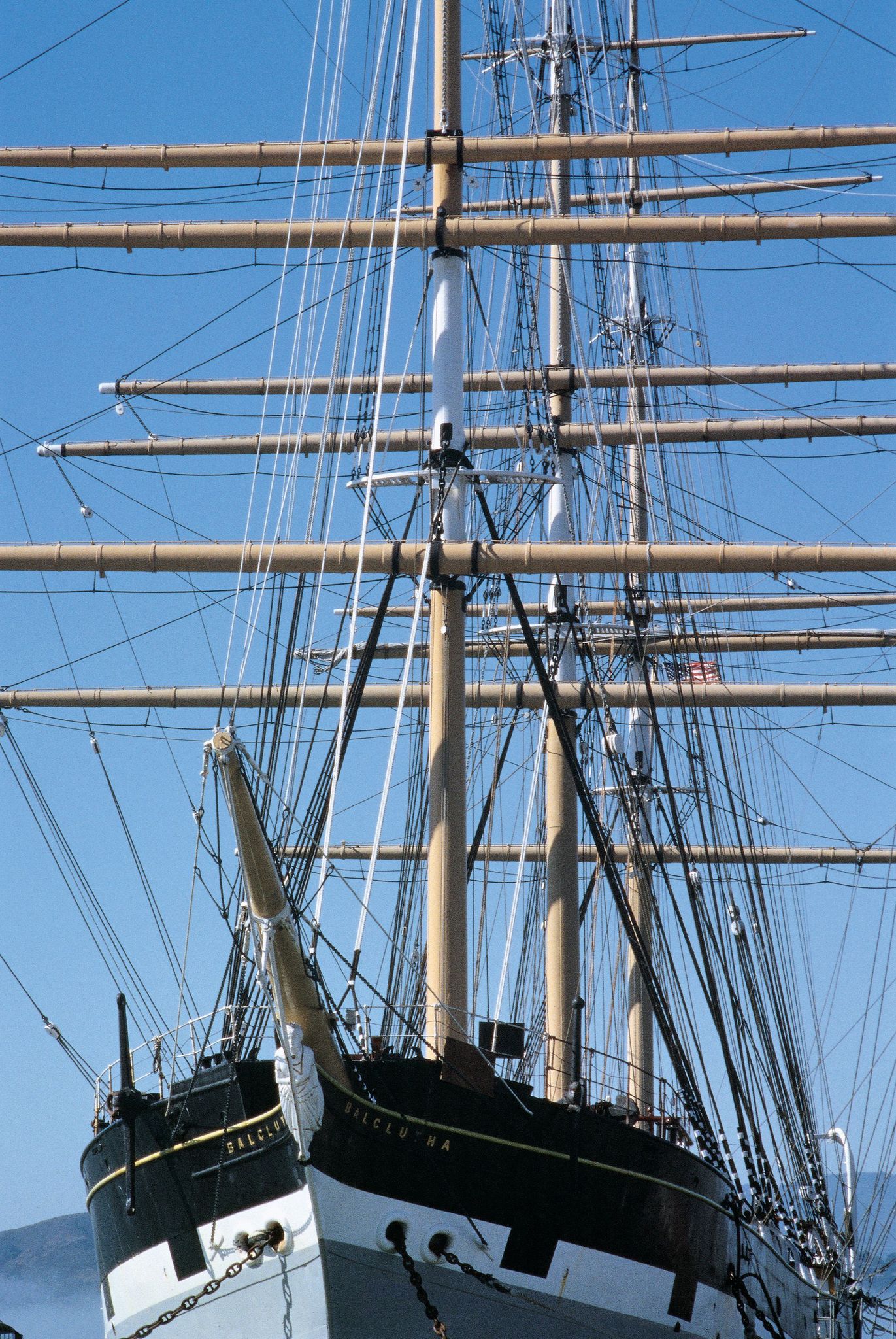 The 1886 square-rigged Balclutha is moored at Hyde Street Pier.
