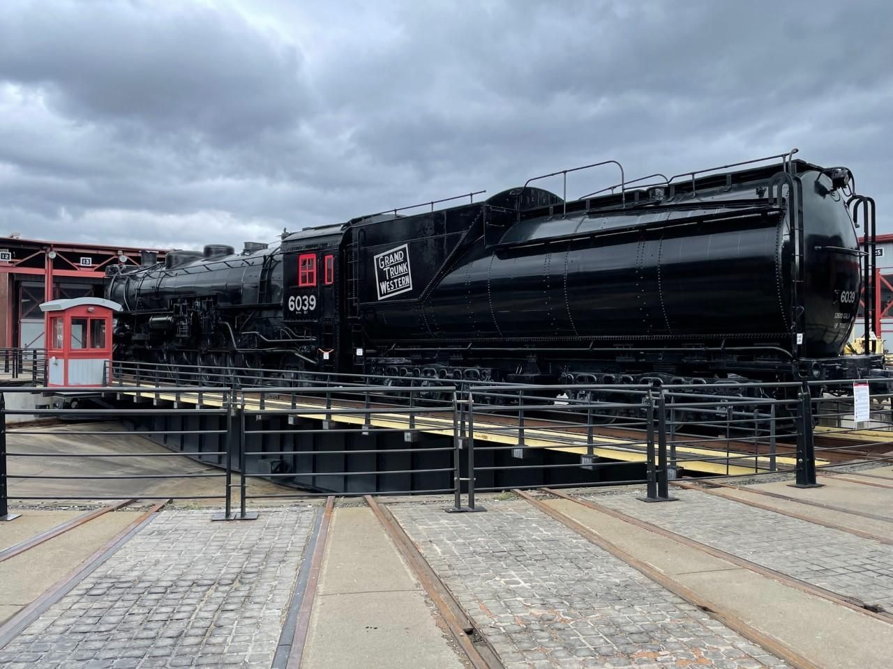 No. 6039 sits on the turntable within Steamtown's Roundhouse complex