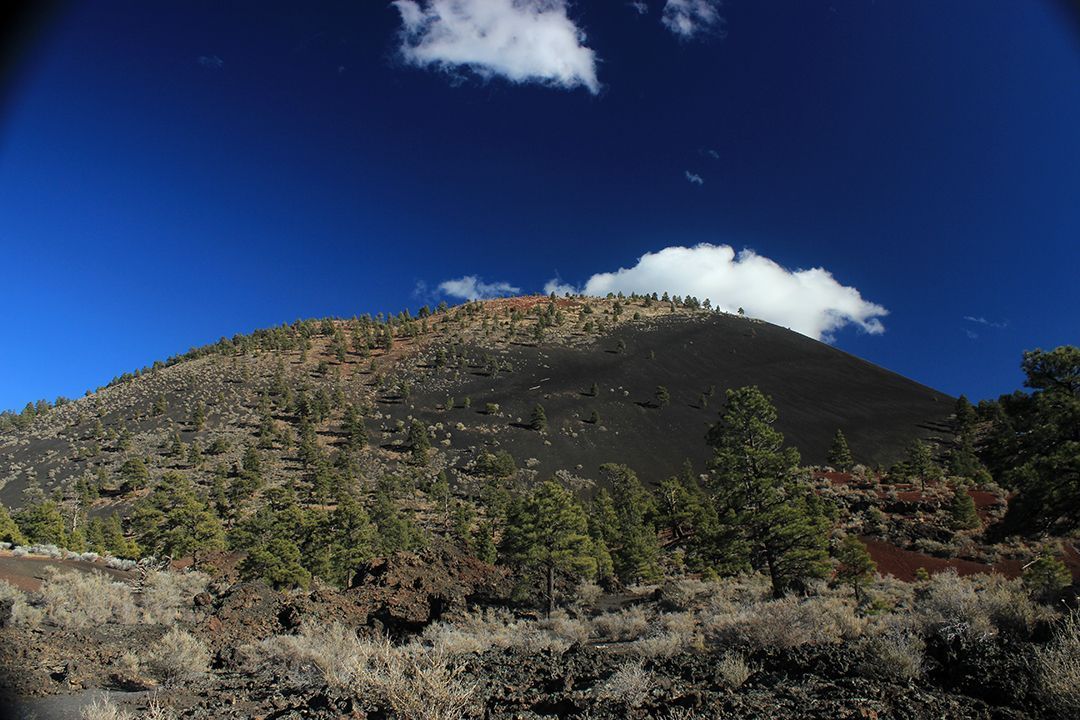 Sunset Crater Volcano is named for the color of the rusty red cinders near its peak.