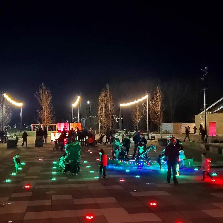 Winter Lights, December Nights Event Photo of Community Foundation Switchyard Plaza Spray Pad