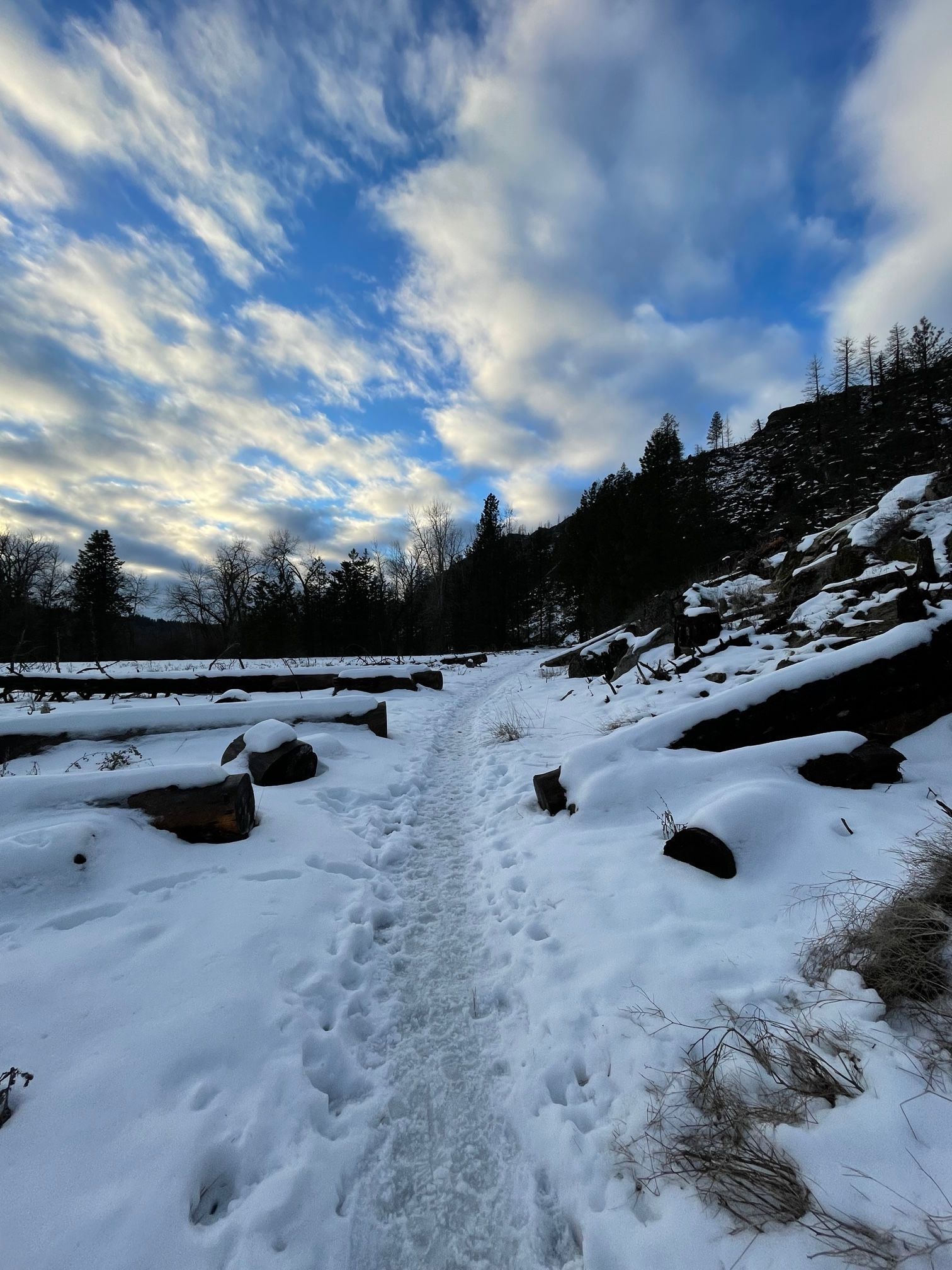 View of the Indian Painted Rocks Trail in the winter