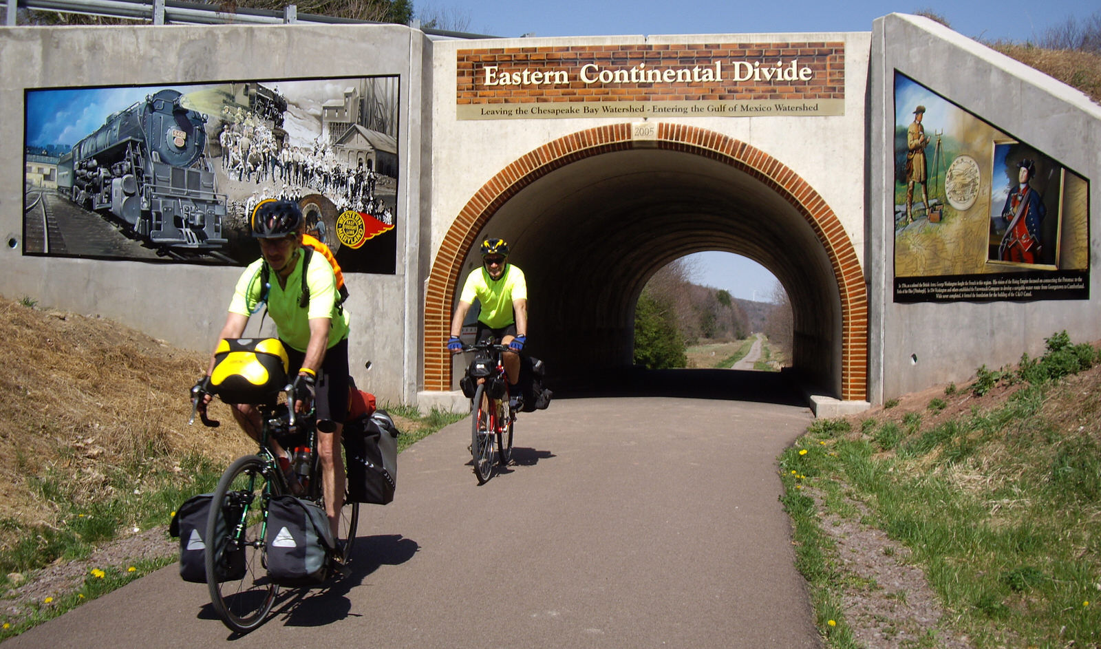 The Great Allegheny Passage crosses the eastern continental divide as it passes under a road. Photo by Mary Shaw.