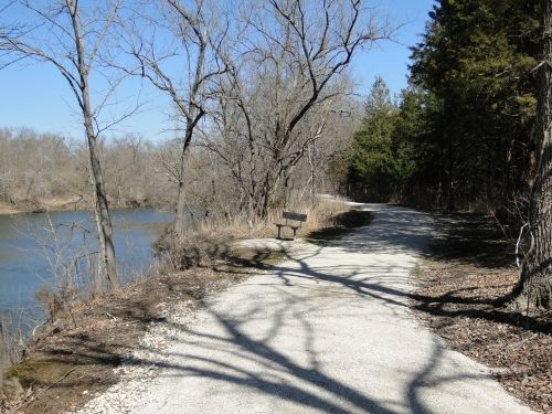 The trail winds along the Pomme de Terre River.