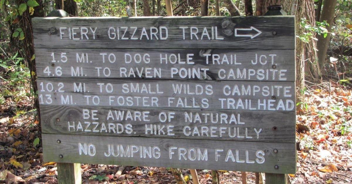 Trail sign fir the Fiery Gizzard Trail. Photo by So Cumberland State Park.