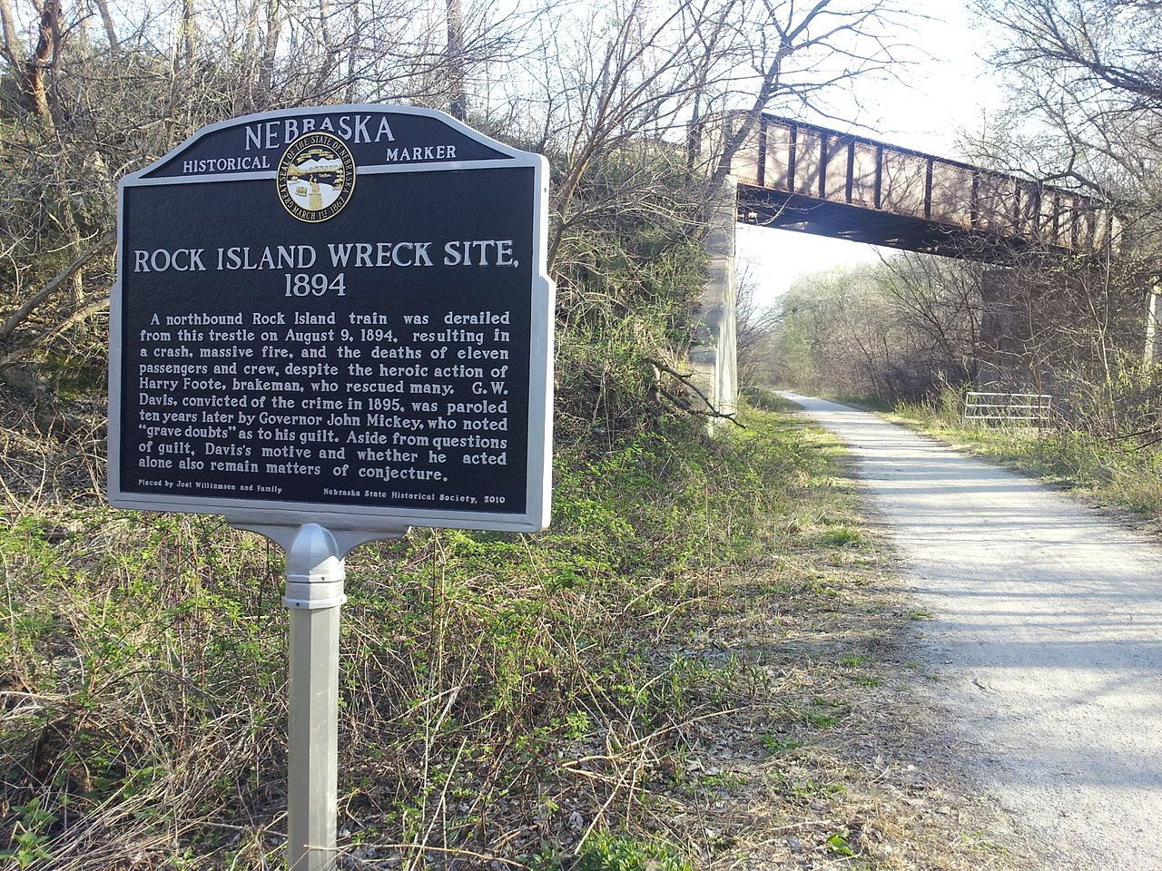 Rock Island Wreck Site historical marker in the Wilderness Park. Photo by Crunchyskies.