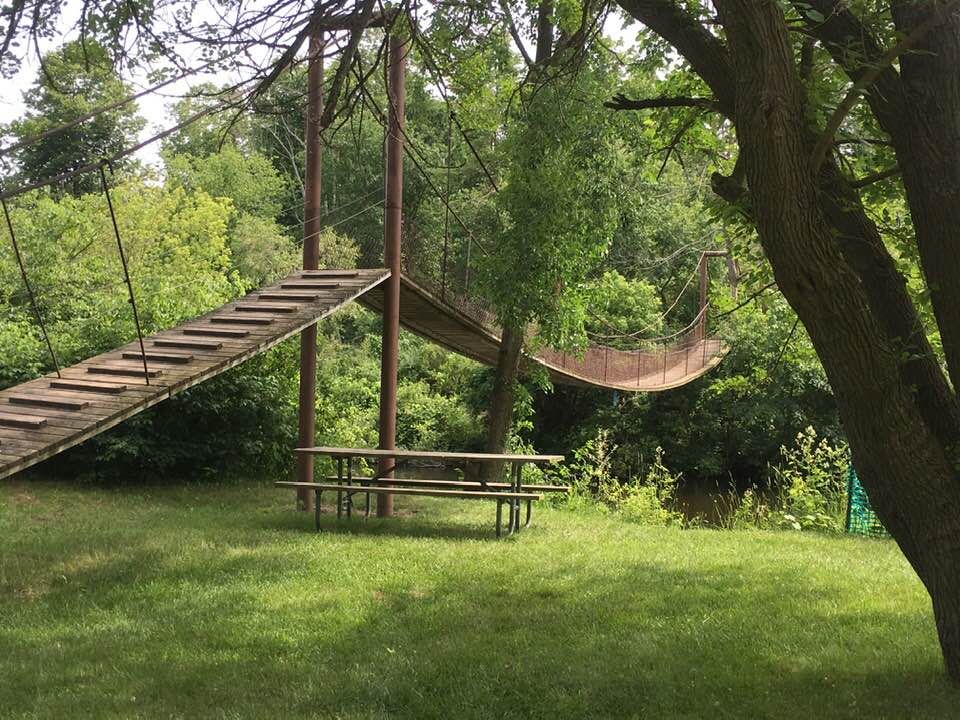 Swinging Bridge at Deerfield Nature Park. Photo by Carol Cushman.