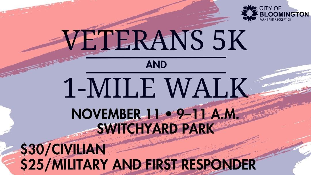 Veterans 5k and 1-mile walk hosted at Switchyard Park November 11, 2023 @ 9-11 a.m., $30/civilian, $25/military and first responder