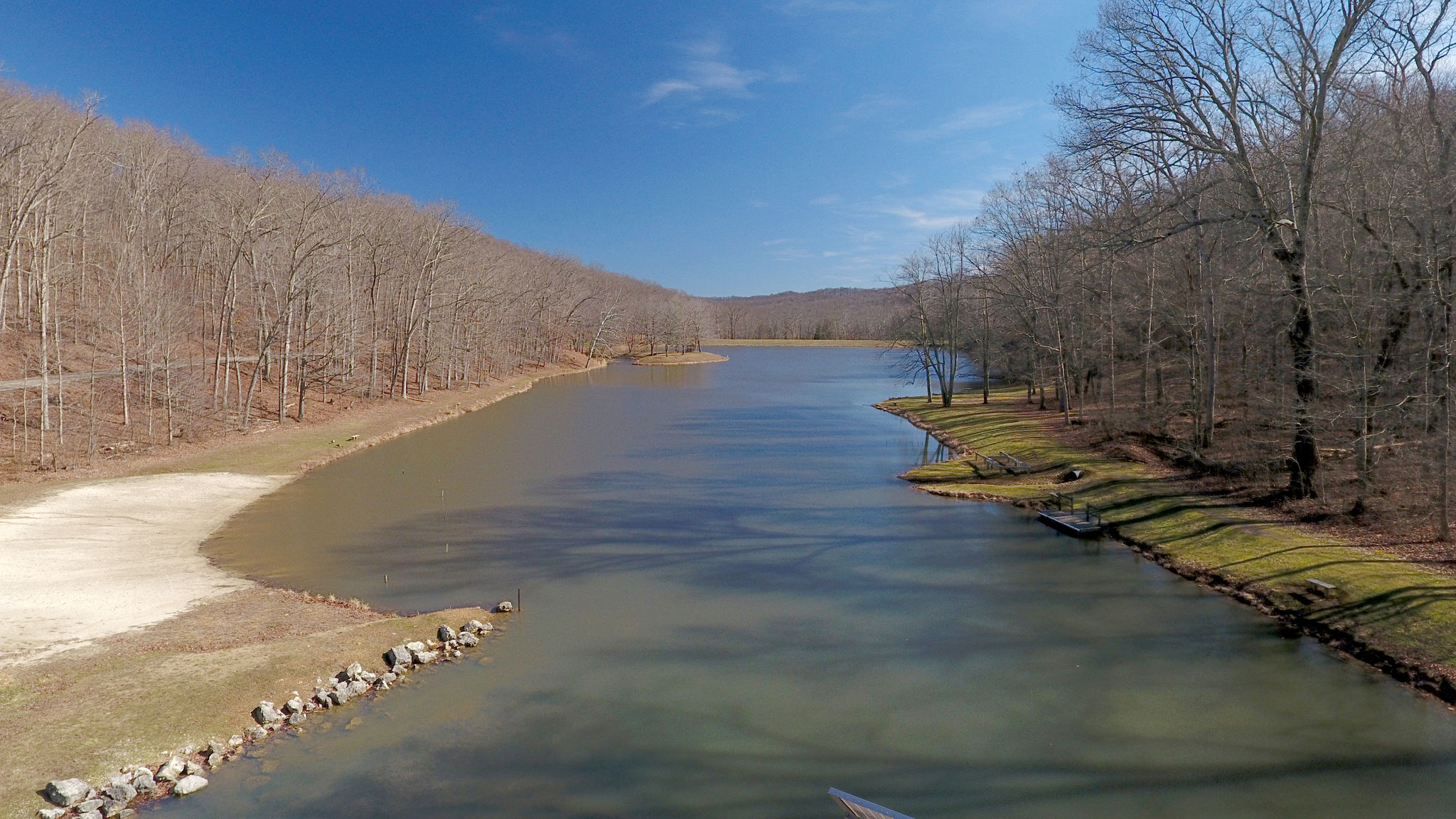 view of the scioto river on a winter day