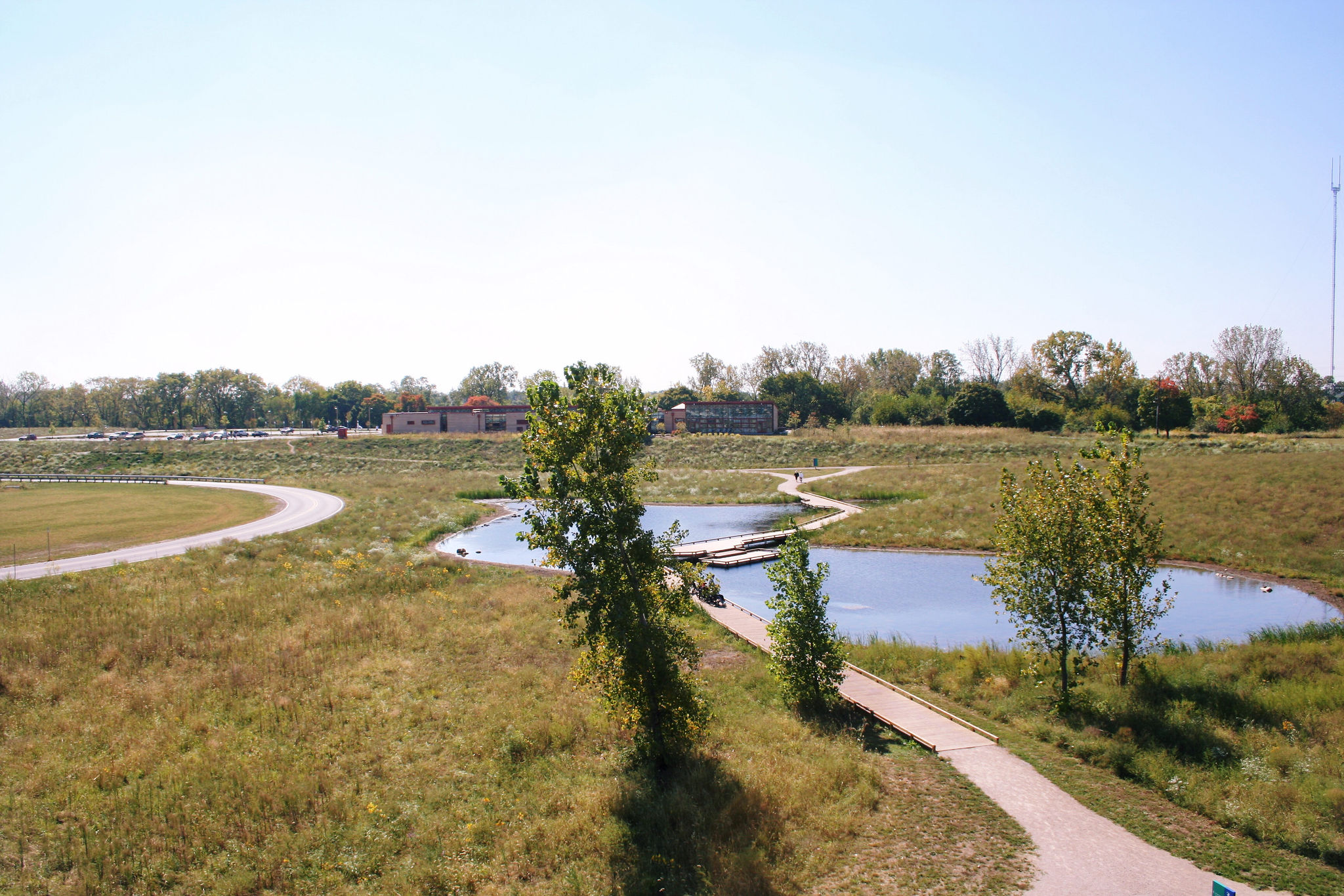 Boardwalk through the wetlands at Scioto Audubon Metro Park.