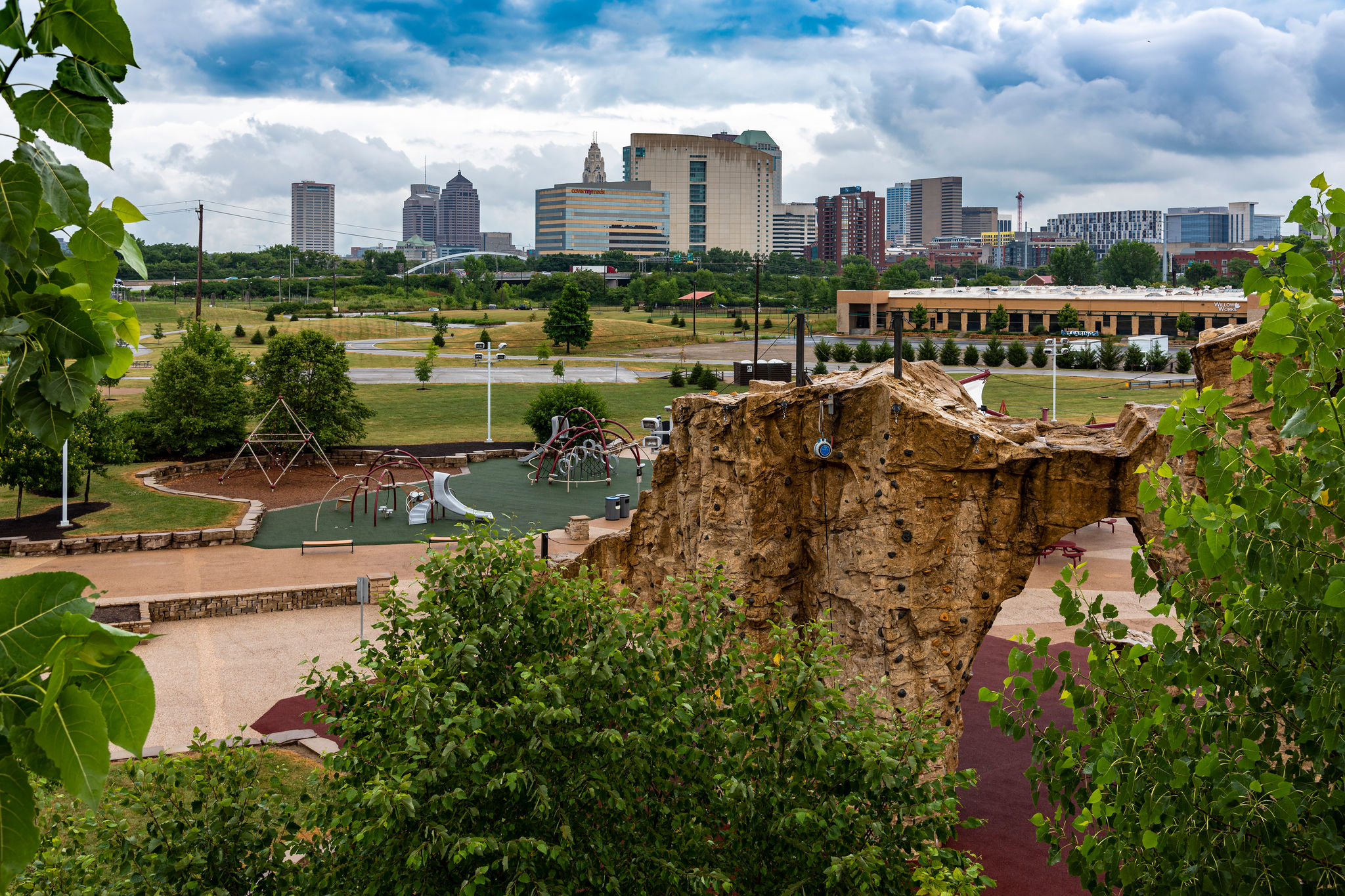 Scioto Audubon climbing wall from the water tower observation deck