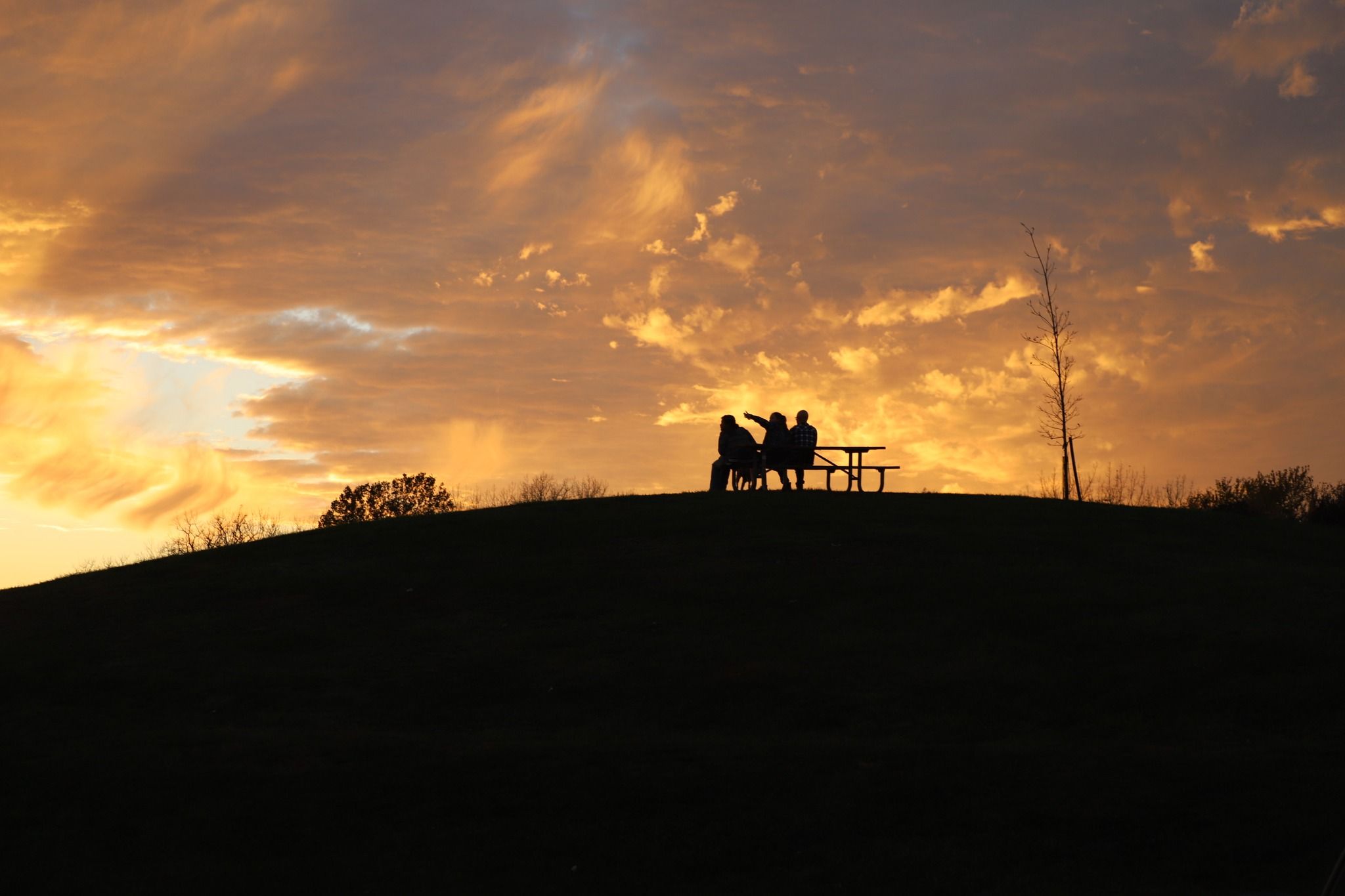 Visitors at dusk on the Buckeye Area observation mound