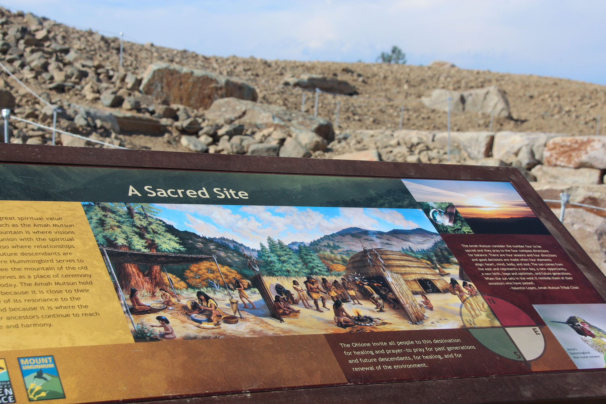 Sign at Ceremonial Circle at Mount Umunhum Summit Area, Sierra Azul Preserve