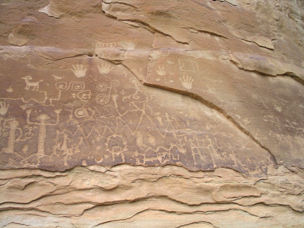 Panel of petroglyphs seen along the Petroglyph Point Trail.