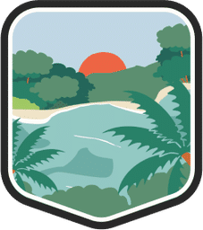 An illustrated badge for the Florida community featuring a beach scene with palm trees and the ocean under a blue sky.