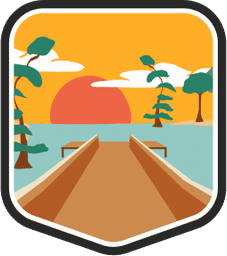 An illustrated badge for the Louisiana community featuring a sunset over a swamp with a dock and cypress trees.