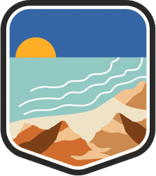 An illustrated badge for the Martha’s Vineyard community depicting a coastal scene with sandy beaches, with rock formations, and the ocean.