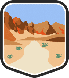 An illustrated badge for the Nevada community featuring a desert landscape with rocky cliffs and a clear sky.