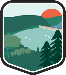 An illustrated badge for the Pennsylvania community depicting a forest with tall trees, a lake, and rolling hills under a blue sky.