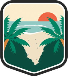 An illustrated badge for the Puerto Rico community featuring a tropical landscape with palm trees and a beach under a sunny sky.