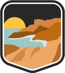 An illustrated badge for the Rhode Island community showing a coastal scene with sandy cliffs and the ocean with a setting moon in the background.