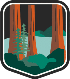 An illustrated badge for the Vermont community showing a forested area with tall pine trees under a night sky.