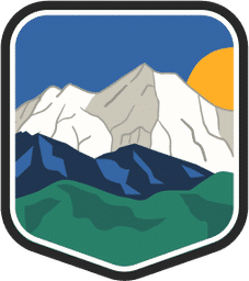 An illustrated badge for the Washington community showing a rugged mountain with a forest in the foreground under a blue sky.